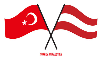 Turkey and Austria Flags Crossed And Waving Flat Style. Official Proportion. Correct Colors.