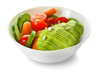 Bowl of tasty vegetables on white background