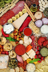 Healthy balanced Mediterranean diet food  high in antioxidants, anthocyanins, lycopene, protein,...