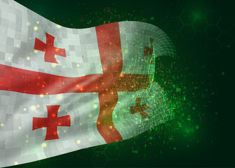 Georgia on vector 3d flag on green background with polygons and data numbers