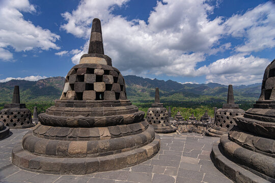 Heritage Buddist temple Borobudur complex in Magelang in central Java, indonesia