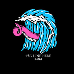 Hand drawn, wave with octopus vector for design t-shirt and and other merchandise, free for commercial use