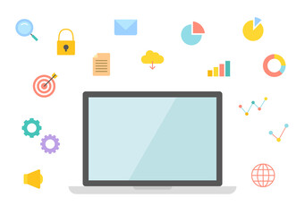 パソコン　アナリティクス　グラフ　SEO　アイコン　セット