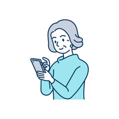 スマートフォンを使っている高齢女性