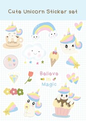 Cute Unicorn Sticker set
