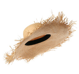 Straw hat isolated on white. Stylish headdress - obrazy, fototapety, plakaty