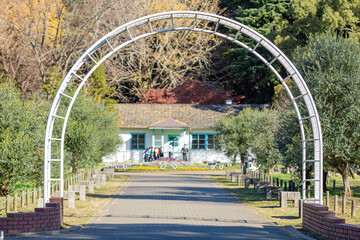 white big archway of yoyogi park in tokyo, japan