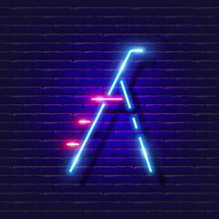 Construction ladder neon icon. Vector illustration for design. Repair tool glowing sign. Construction tools concept. © alia.kurianova