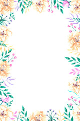 Watercolor frame with flowers and beads. Watercolor illustration with flowers for your design of cards, packaging and other products.