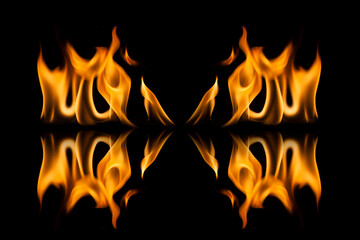 Fire flames on black background.