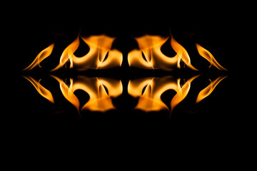 Fire flames on black background.