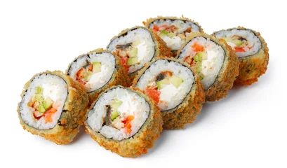 Fotobehang Japanese sushi tempura roll isolated on white © fotofabrika