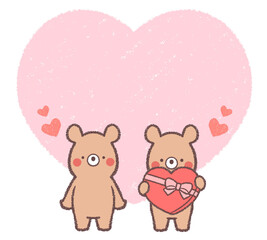 クマカップルとハートフレーム