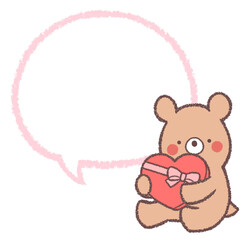 クマとチョコレートの線画フキダシ