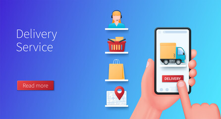 Delivery service banner in 3D style