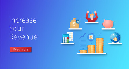 Fototapeta premium Increase your revenue banner illustration in 3D style