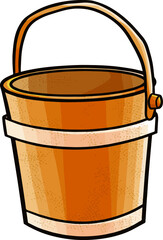 Funny cool bucket made from wood in cartoon style