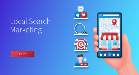 Local search marketing banner in 3D style
