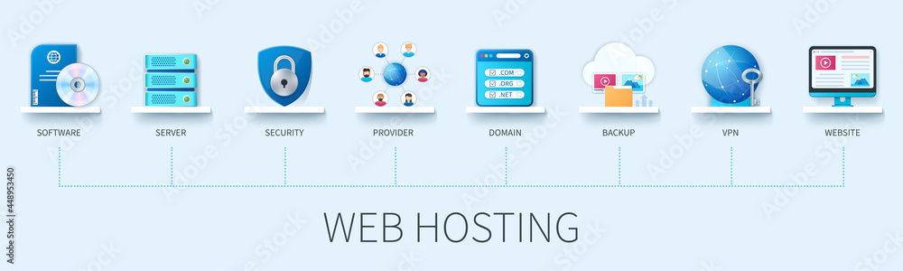 Poster web hosting infographic in 3d style