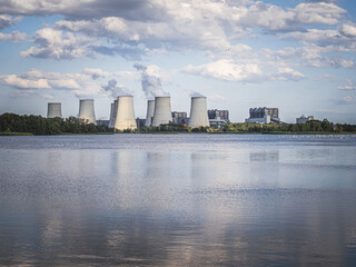 Power plant behind the pond