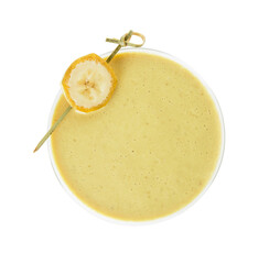 Glass of tasty banana daiquiri cocktail on white background