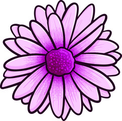 Funny pink purple summer flower in simple doodle style