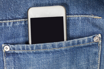 Smart phone in jeans pocket.