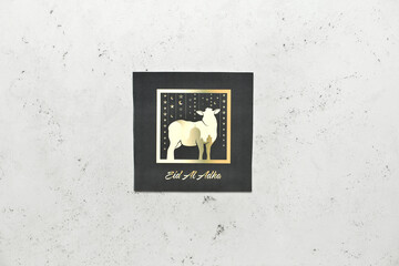 Greeting card for Eid al-Adha (Feast of the Sacrifice) on grey background