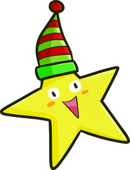 Funny star character wearing fabric hat and getting happy
