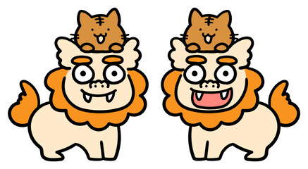 沖縄のシーサーとイリオモテヤマネコのイラスト