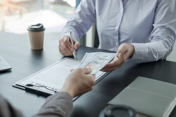 Corruption. Businessmen make an agreement with the money proposed his partner to bribe in the office and make a contract under an agreement. Illegal money fraud The concept of bribery and corruption