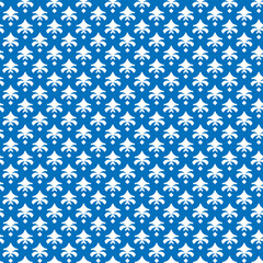 Vector seamless pattern with white abstract flowers, isolated on blue background.