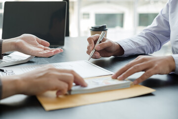 Corruption. Businessmen make an agreement with the money proposed his partner to bribe in the office and make a contract under an agreement. Illegal money fraud The concept of bribery and corruption