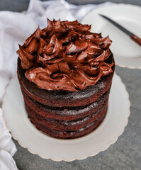 Delicious homemade pastry. Rich Dark Chocolate Cake. Moist, creamy and bitter chocolate taste. Best eaten fresh or refrigerated.