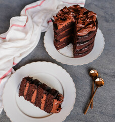 Delicious homemade pastry. Rich Dark Chocolate Cake. Moist, creamy and bitter chocolate taste. Best eaten fresh or refrigerated.
