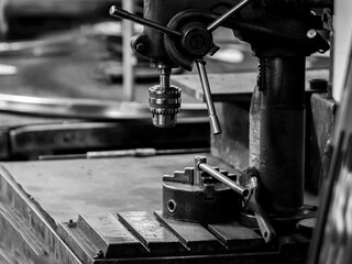 Part of a metalworking machine in close-up