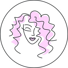 Hand drown abstract logo style illustration of a young woman's face. Vector stylish original graphics portrait with beautiful young attractive girl model for design. Fashion, style, beauty.