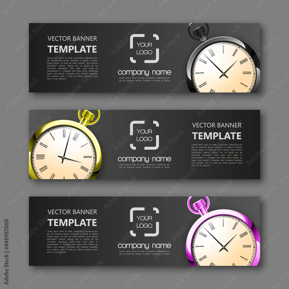 Poster banner clock background. modern template vector design. vector clock design web banner template. web