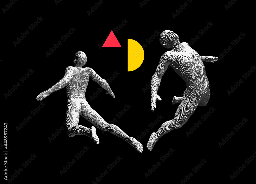 Wall mural man floating in the air. take me higher. meditating concept. voxel art. 3d vector illustration.