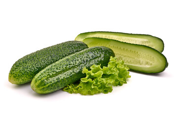 Salted cucumbers, isolated on white background. High resolution image.