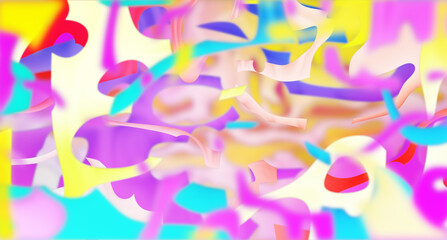Abstract festive background in bright colors. Liquid flowing figures of irregular shapes in cheerful colors. Raster illustration on the theme of a holiday, carnival or anniversary.