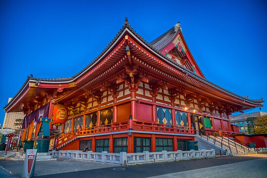 Tokyo, Japan - January 04, 2018 : Nigh view of  Senso-ji Temple in Asakusa, Tokyo, Japan.