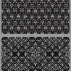 Old-fashioned background patterns with retro floral elements. Set. Used colors: black, gray, wallpaper. Seamless pattern, texture. Vector illustration