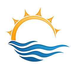 Sun and Blue Wave round Symbol. 