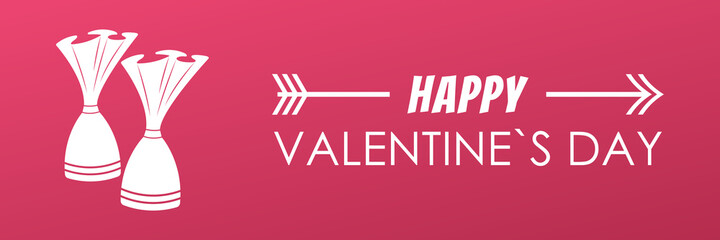 Wide pink banner of Happy Valentine's Day. Bright advertising flyer with the inscription. For website design, email newsletters, greeting signs. Beautiful minimal abstraction for February 14th.