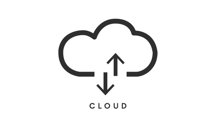 Digital Cloud Icon. Vector isolated editable black and white illustration of a cloud with arrows