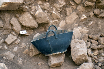 archaeological study area. soil sample carrying case and archaeological enumerations.