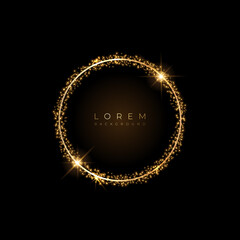Vector round gold frame with glitter and flares.