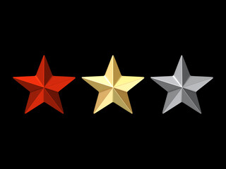 Gold red silver Star symbol icon,3D illustration