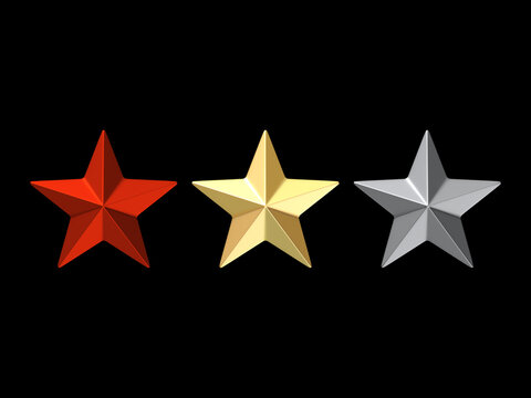 Gold red silver Star symbol icon,3D illustration